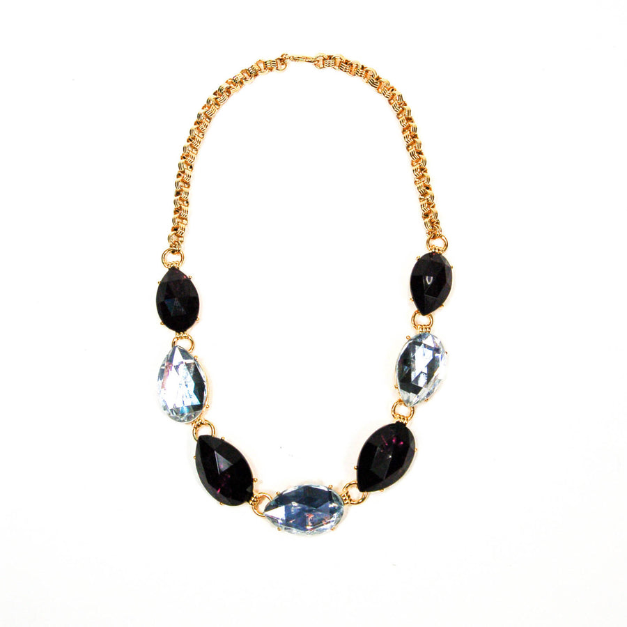 Bold Black and White Pear Shaped Rhinestone Necklace by 1980s - Vintage Meet Modern Vintage Jewelry - Chicago, Illinois - #oldhollywoodglamour #vintagemeetmodern #designervintage #jewelrybox #antiquejewelry #vintagejewelry