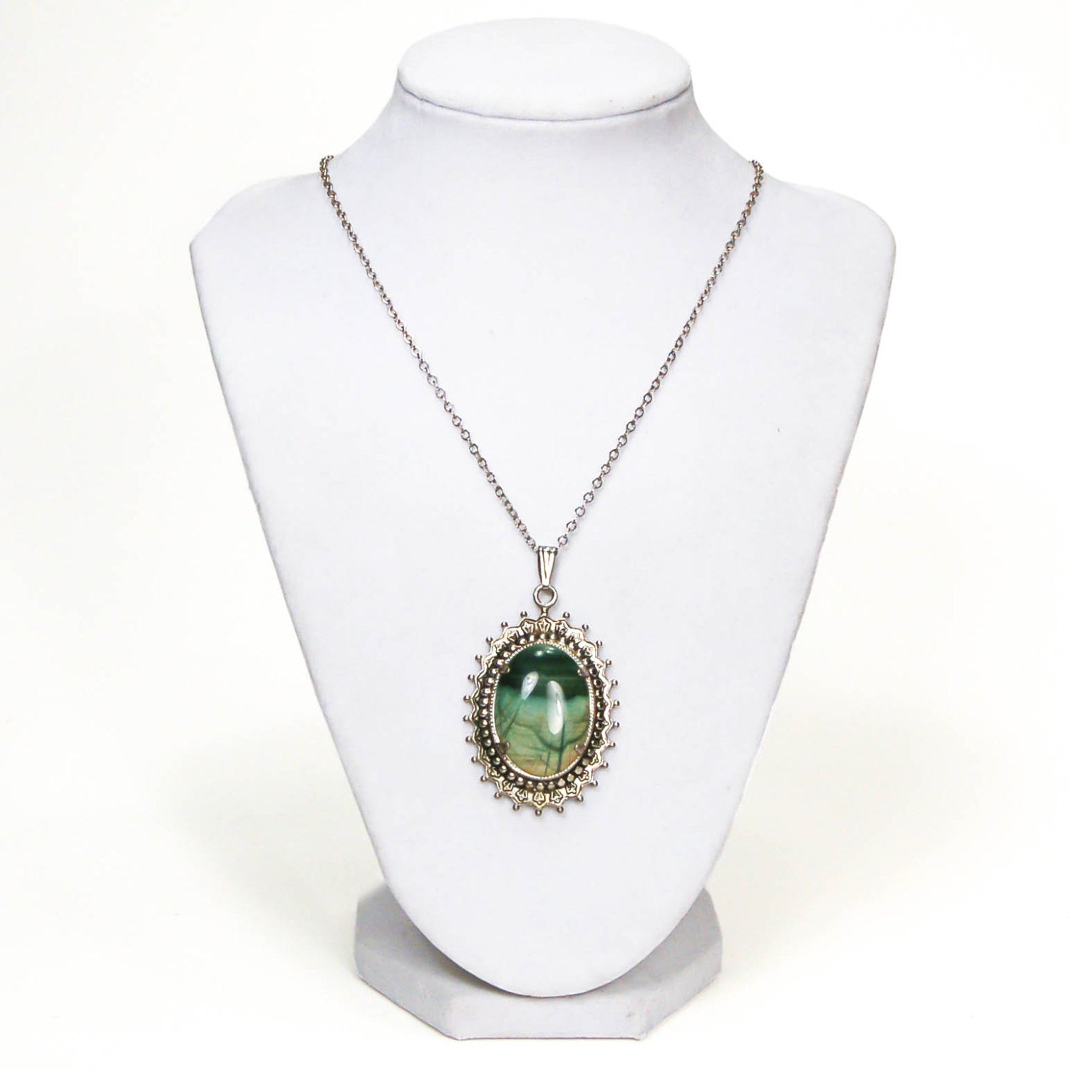1960's Moss Green Art Glass Necklace by 1960s Vintage - Vintage Meet Modern Vintage Jewelry - Chicago, Illinois - #oldhollywoodglamour #vintagemeetmodern #designervintage #jewelrybox #antiquejewelry #vintagejewelry