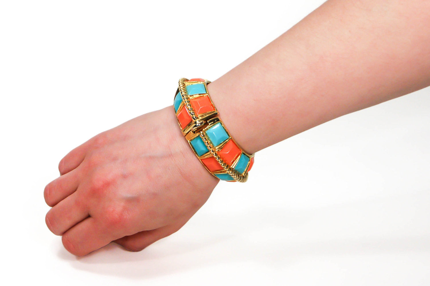 Coral and Turquoise Statement Bracelet by KJL by KJL - Vintage Meet Modern Vintage Jewelry - Chicago, Illinois - #oldhollywoodglamour #vintagemeetmodern #designervintage #jewelrybox #antiquejewelry #vintagejewelry