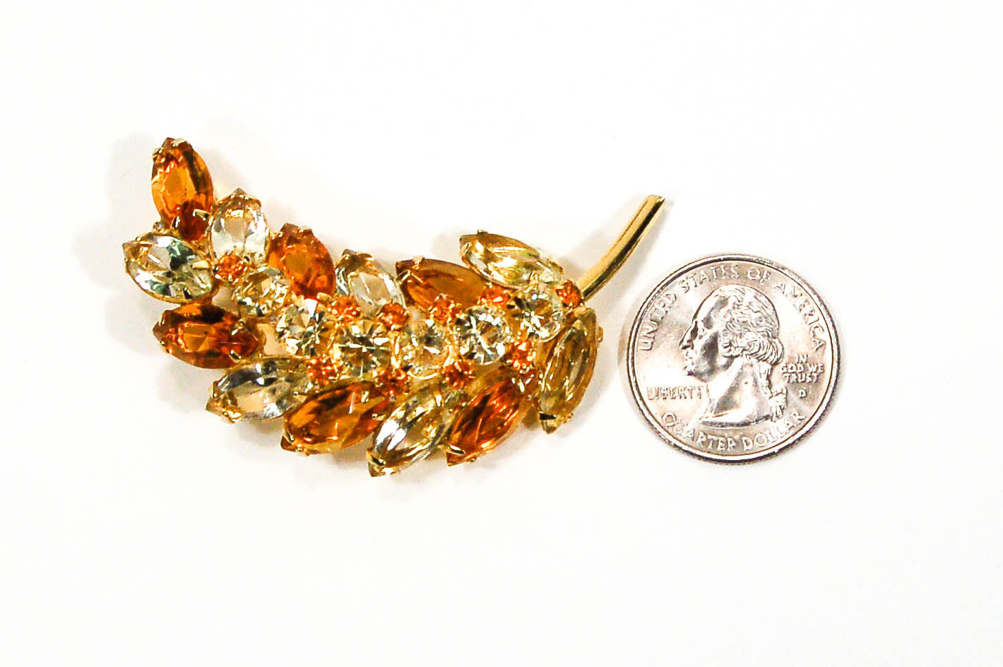 Amber Tone Leaf Rhinestone Brooch by Juliana D & E by Juliana D & E - Vintage Meet Modern Vintage Jewelry - Chicago, Illinois - #oldhollywoodglamour #vintagemeetmodern #designervintage #jewelrybox #antiquejewelry #vintagejewelry