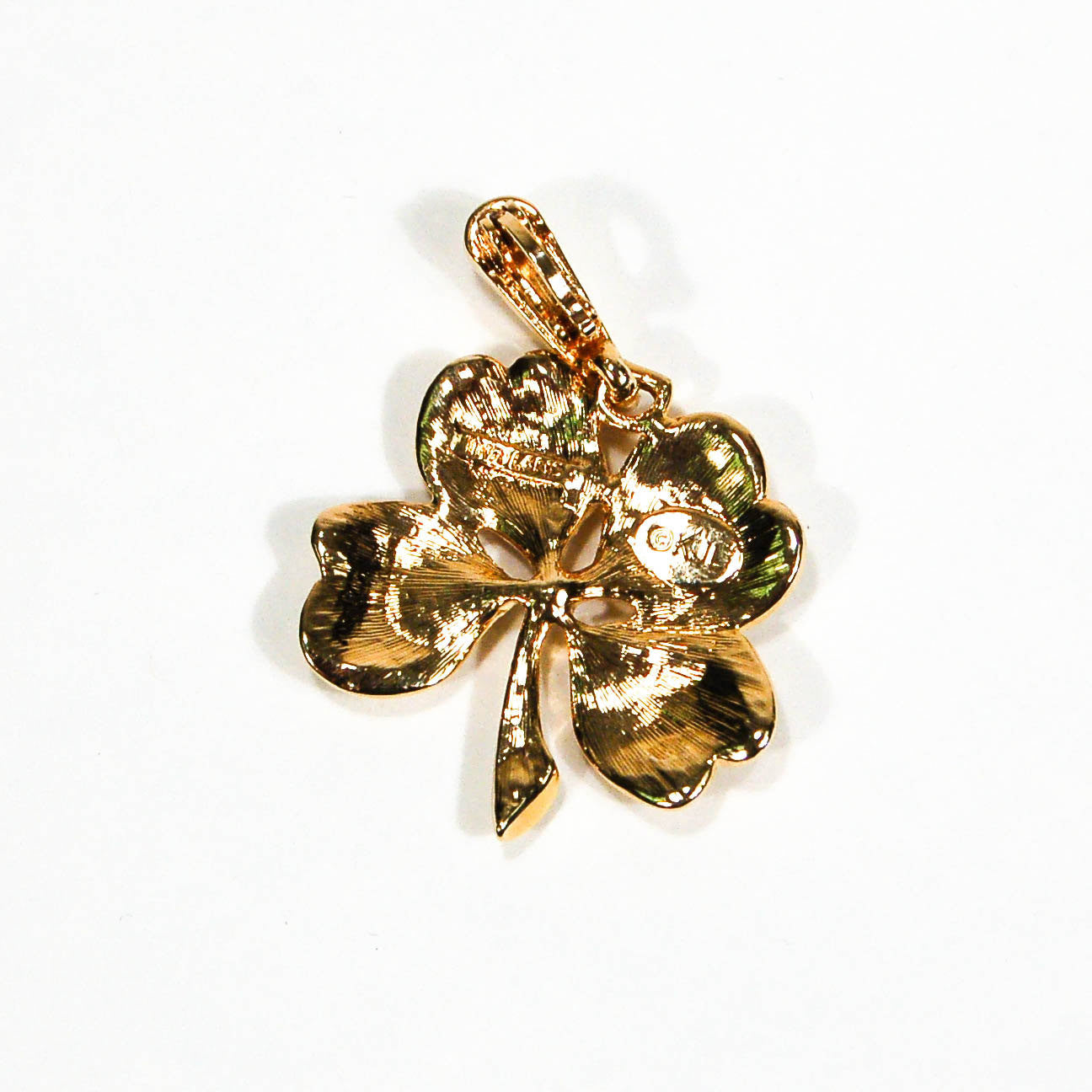 Gold Tone Rhinestone Shamrock Pendant by KJL by KJL - Vintage Meet Modern Vintage Jewelry - Chicago, Illinois - #oldhollywoodglamour #vintagemeetmodern #designervintage #jewelrybox #antiquejewelry #vintagejewelry