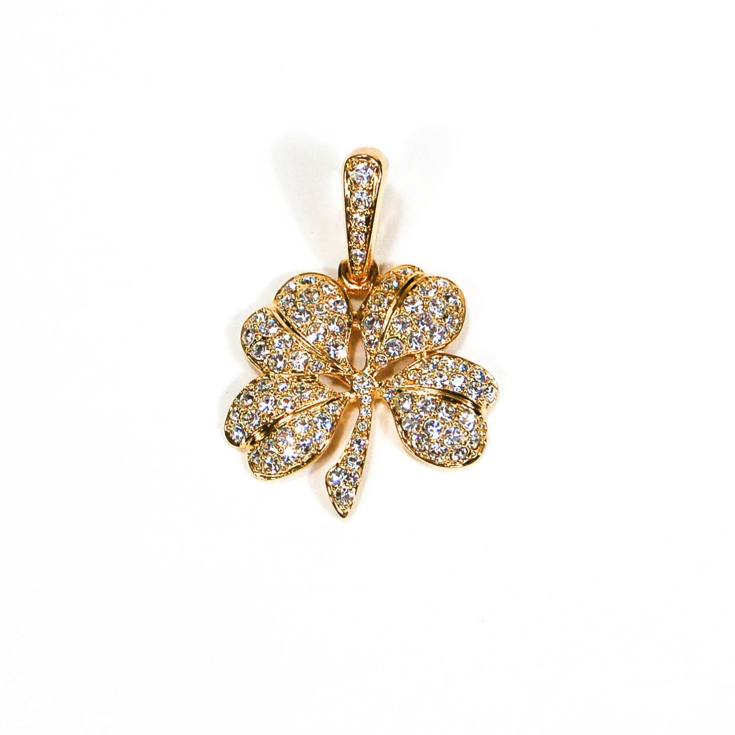 Gold Tone Rhinestone Shamrock Pendant by KJL by KJL - Vintage Meet Modern Vintage Jewelry - Chicago, Illinois - #oldhollywoodglamour #vintagemeetmodern #designervintage #jewelrybox #antiquejewelry #vintagejewelry