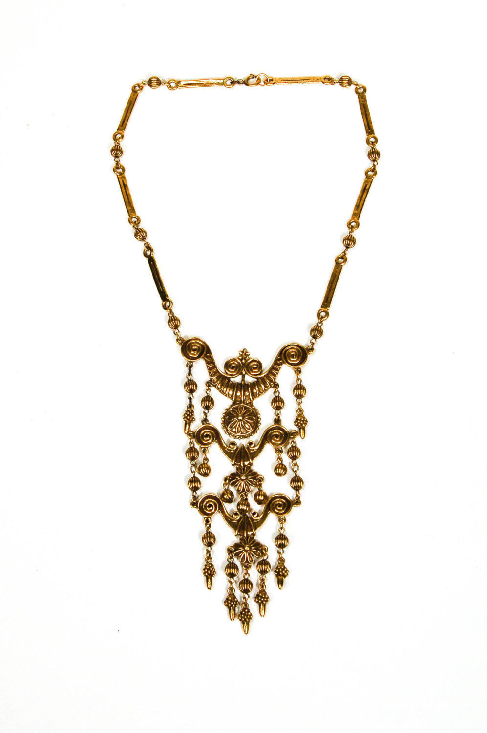 Gold Tone Etruscan Statement Necklace by 1970's - Vintage Meet Modern Vintage Jewelry - Chicago, Illinois - #oldhollywoodglamour #vintagemeetmodern #designervintage #jewelrybox #antiquejewelry #vintagejewelry