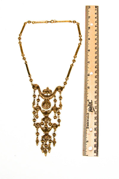 Gold Tone Etruscan Statement Necklace by 1970's - Vintage Meet Modern Vintage Jewelry - Chicago, Illinois - #oldhollywoodglamour #vintagemeetmodern #designervintage #jewelrybox #antiquejewelry #vintagejewelry