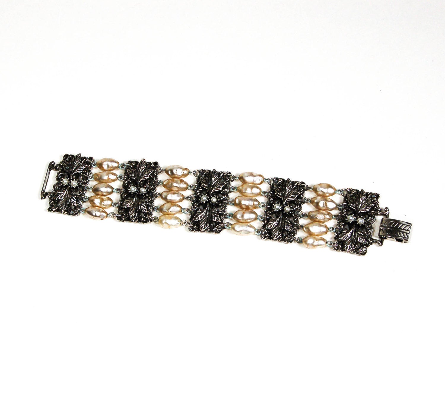 Victorian Revival Pearl and Silver Bead Bracelet by Judy Lee by Judy Lee - Vintage Meet Modern Vintage Jewelry - Chicago, Illinois - #oldhollywoodglamour #vintagemeetmodern #designervintage #jewelrybox #antiquejewelry #vintagejewelry