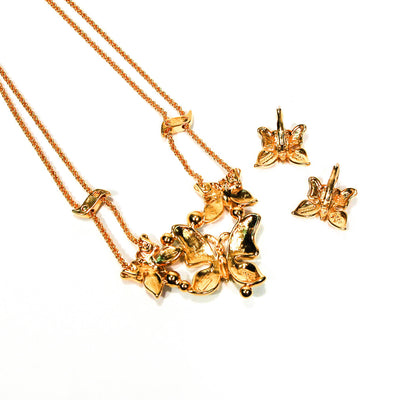 Trifari Butterfly Necklace and Earring Set Gold Tone  with Pastel Colored Rhinestones by Crown Trifari - Vintage Meet Modern Vintage Jewelry - Chicago, Illinois - #oldhollywoodglamour #vintagemeetmodern #designervintage #jewelrybox #antiquejewelry #vintagejewelry