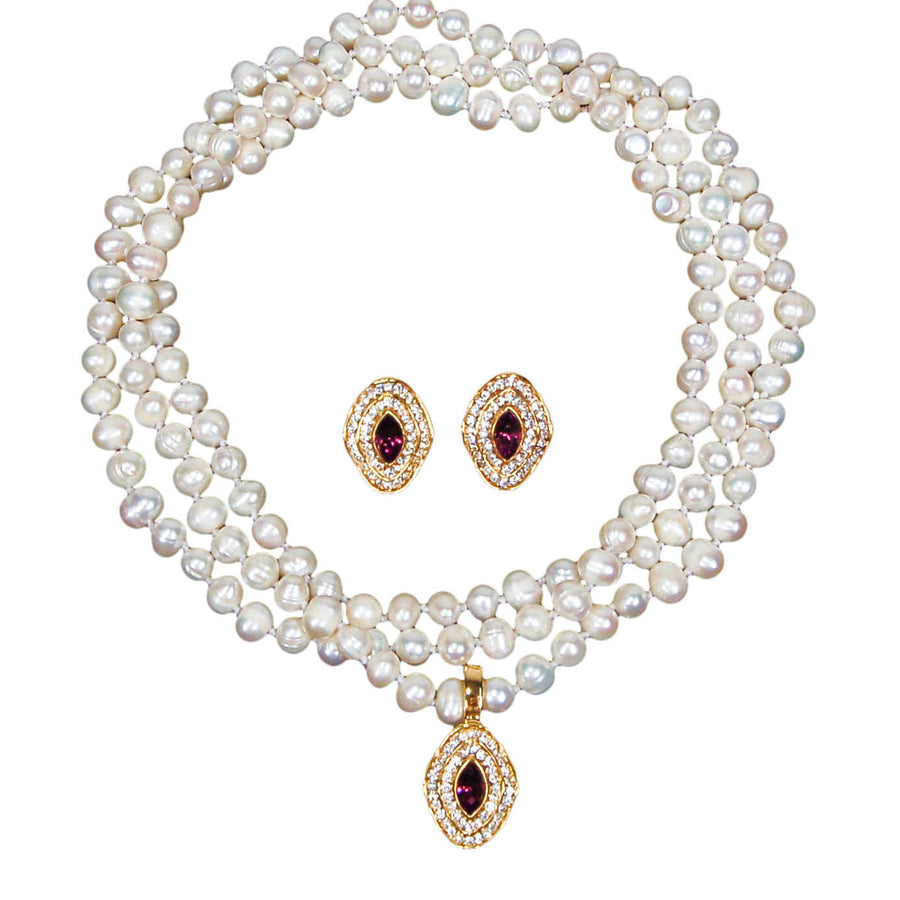 Purple Rhinestone Pendant and Earrings Set by 1980s - Vintage Meet Modern Vintage Jewelry - Chicago, Illinois - #oldhollywoodglamour #vintagemeetmodern #designervintage #jewelrybox #antiquejewelry #vintagejewelry