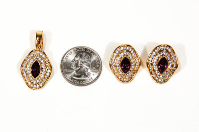 Purple Rhinestone Pendant and Earrings Set by 1980s - Vintage Meet Modern Vintage Jewelry - Chicago, Illinois - #oldhollywoodglamour #vintagemeetmodern #designervintage #jewelrybox #antiquejewelry #vintagejewelry
