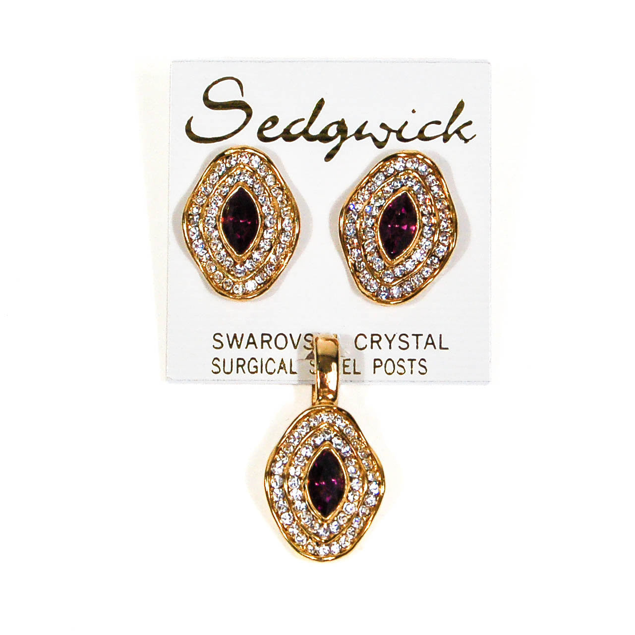 Purple Rhinestone Pendant and Earrings Set by 1980s - Vintage Meet Modern Vintage Jewelry - Chicago, Illinois - #oldhollywoodglamour #vintagemeetmodern #designervintage #jewelrybox #antiquejewelry #vintagejewelry