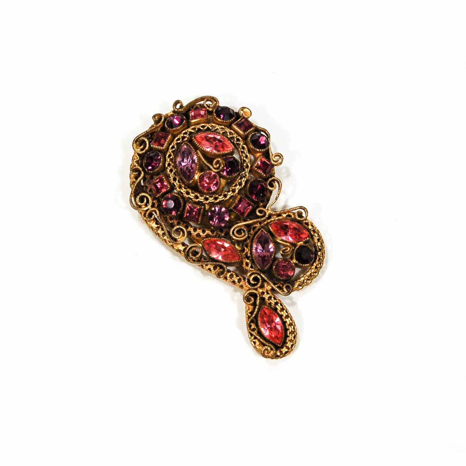 Art Deco Pink and Purple Rhinestone Dress Clip from Czech Republic by Czech - Vintage Meet Modern Vintage Jewelry - Chicago, Illinois - #oldhollywoodglamour #vintagemeetmodern #designervintage #jewelrybox #antiquejewelry #vintagejewelry