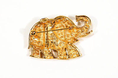 Gold Tone Rhinestone Elephant Brooch by 1980s - Vintage Meet Modern Vintage Jewelry - Chicago, Illinois - #oldhollywoodglamour #vintagemeetmodern #designervintage #jewelrybox #antiquejewelry #vintagejewelry