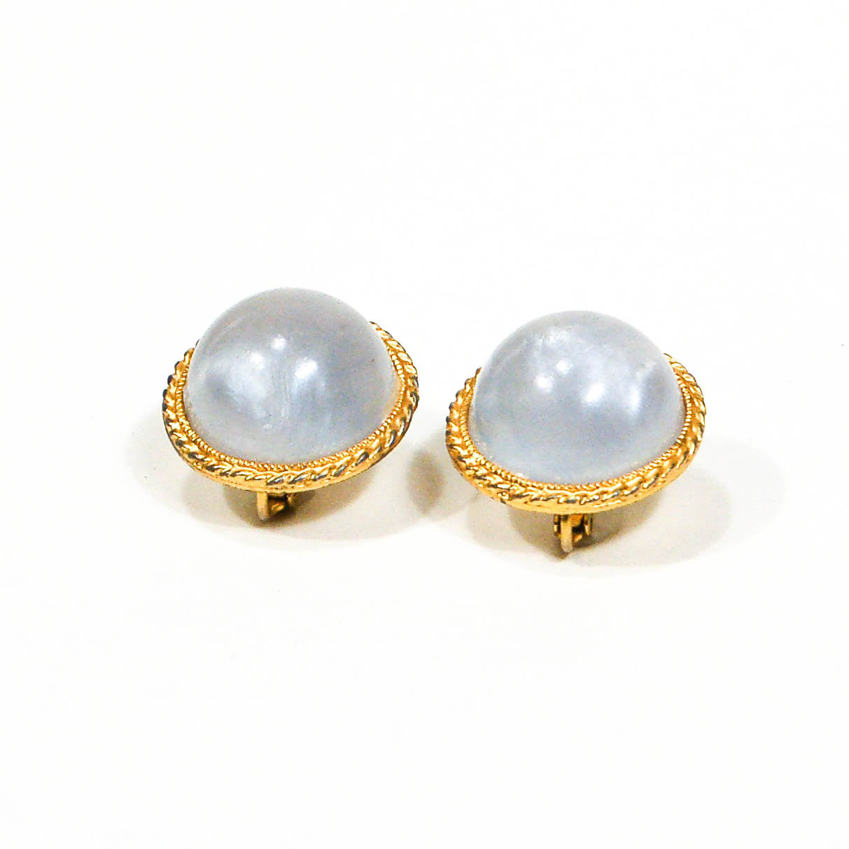 Moonstone Lucite Clip Earrings by 1960s Vintage - Vintage Meet Modern Vintage Jewelry - Chicago, Illinois - #oldhollywoodglamour #vintagemeetmodern #designervintage #jewelrybox #antiquejewelry #vintagejewelry