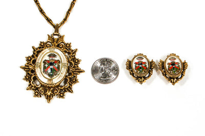 Coat of Arms Pendant Necklace and Earrings Set by 1960s Vintage - Vintage Meet Modern Vintage Jewelry - Chicago, Illinois - #oldhollywoodglamour #vintagemeetmodern #designervintage #jewelrybox #antiquejewelry #vintagejewelry