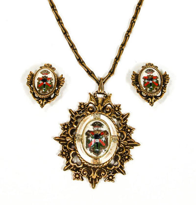 Coat of Arms Pendant Necklace and Earrings Set by 1960s Vintage - Vintage Meet Modern Vintage Jewelry - Chicago, Illinois - #oldhollywoodglamour #vintagemeetmodern #designervintage #jewelrybox #antiquejewelry #vintagejewelry