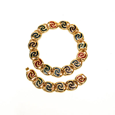 Bold Gold and Jewel Tone Statement Necklace and Bracelet Set by 1980s - Vintage Meet Modern Vintage Jewelry - Chicago, Illinois - #oldhollywoodglamour #vintagemeetmodern #designervintage #jewelrybox #antiquejewelry #vintagejewelry