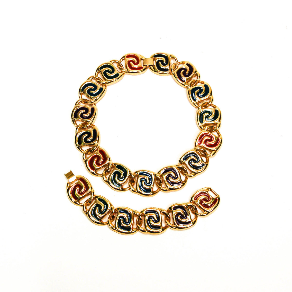 Bold Gold and Jewel Tone Statement Necklace and Bracelet Set