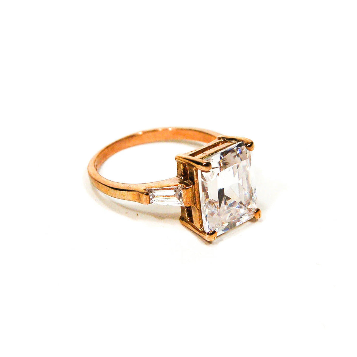 Emerald Cut CZ 18kt Gold Vermeil Engagement  Ring