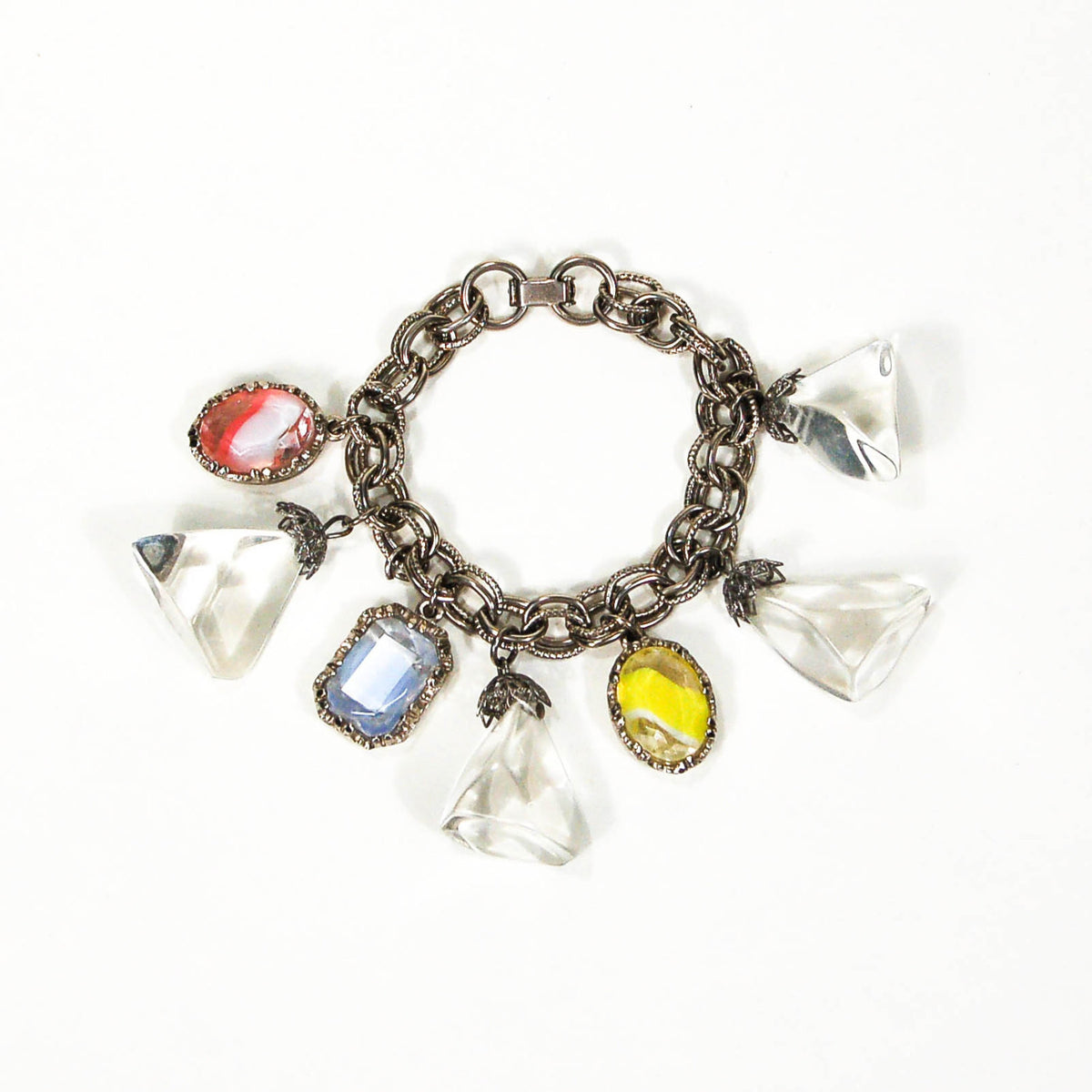 Pretty Pastel Colors and Lucite Cubes Charm Bracelet Mid Century Modern Era