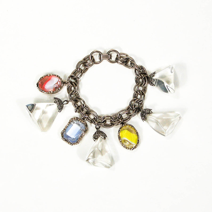 Pretty Pastel Colors and Lucite Cubes Charm Bracelet Mid Century Modern Era by 1960s Vintage - Vintage Meet Modern Vintage Jewelry - Chicago, Illinois - #oldhollywoodglamour #vintagemeetmodern #designervintage #jewelrybox #antiquejewelry #vintagejewelry