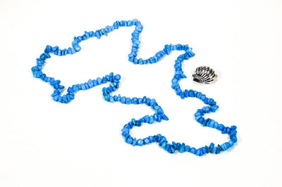 Turquoise Necklace, Torsade, Silver Shell Clasp, Beach, Summer, Designer, Vintage Jewelry by 1980s - Vintage Meet Modern Vintage Jewelry - Chicago, Illinois - #oldhollywoodglamour #vintagemeetmodern #designervintage #jewelrybox #antiquejewelry #vintagejewelry