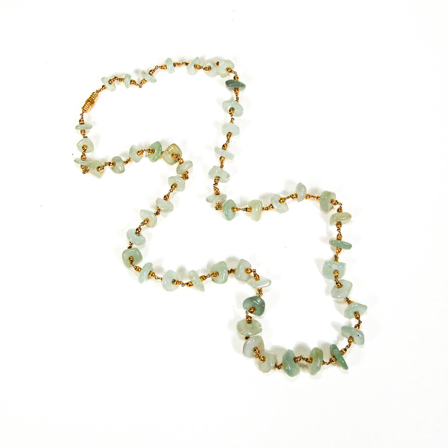 Aquamarine and Gold Bead Necklace by Unsigned Beauty - Vintage Meet Modern Vintage Jewelry - Chicago, Illinois - #oldhollywoodglamour #vintagemeetmodern #designervintage #jewelrybox #antiquejewelry #vintagejewelry