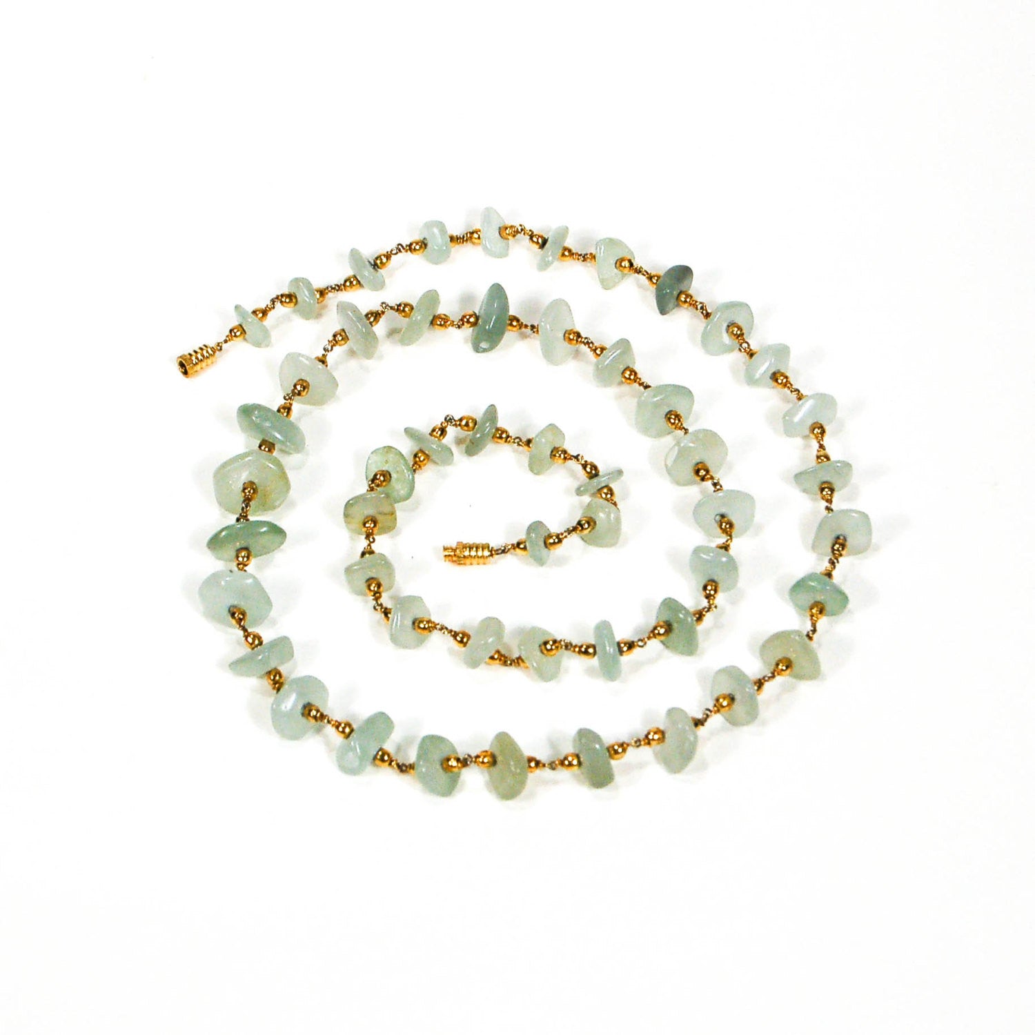 Aquamarine and Gold Bead Necklace by Unsigned Beauty - Vintage Meet Modern Vintage Jewelry - Chicago, Illinois - #oldhollywoodglamour #vintagemeetmodern #designervintage #jewelrybox #antiquejewelry #vintagejewelry