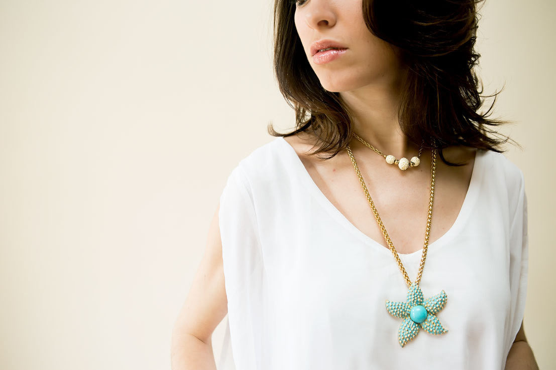 Turquoise Starfish Pendant Necklace by Kenneth Lane by Kenneth Lane - Vintage Meet Modern Vintage Jewelry - Chicago, Illinois - #oldhollywoodglamour #vintagemeetmodern #designervintage #jewelrybox #antiquejewelry #vintagejewelry