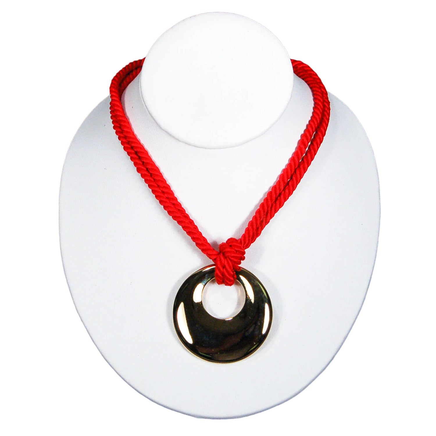 1970's Red Silk Cord Necklace with Gold Pendant by Genevieve by Genevieve - Vintage Meet Modern Vintage Jewelry - Chicago, Illinois - #oldhollywoodglamour #vintagemeetmodern #designervintage #jewelrybox #antiquejewelry #vintagejewelry