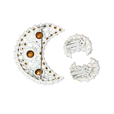 1960s Pastel Rhinestone Moon Brooch and Earring Set by 1960s Vintage - Vintage Meet Modern Vintage Jewelry - Chicago, Illinois - #oldhollywoodglamour #vintagemeetmodern #designervintage #jewelrybox #antiquejewelry #vintagejewelry
