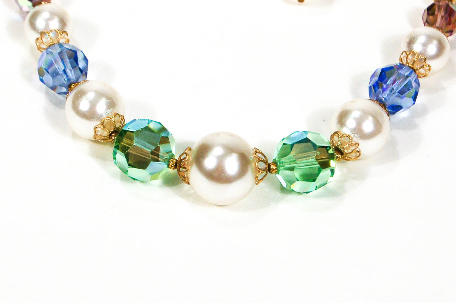 1960's Pastel Crystal and Pearl Necklace and Earrings Set by 1960s Vintage - Vintage Meet Modern Vintage Jewelry - Chicago, Illinois - #oldhollywoodglamour #vintagemeetmodern #designervintage #jewelrybox #antiquejewelry #vintagejewelry