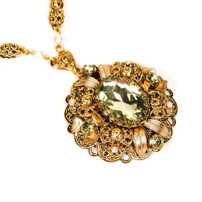 Lemon Quartz Filigree Rhinestone Necklace and Earrings Set by 1950's - Vintage Meet Modern Vintage Jewelry - Chicago, Illinois - #oldhollywoodglamour #vintagemeetmodern #designervintage #jewelrybox #antiquejewelry #vintagejewelry