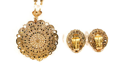 Lemon Quartz Filigree Rhinestone Necklace and Earrings Set by 1950's - Vintage Meet Modern Vintage Jewelry - Chicago, Illinois - #oldhollywoodglamour #vintagemeetmodern #designervintage #jewelrybox #antiquejewelry #vintagejewelry