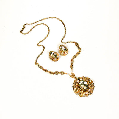 Lemon Quartz Filigree Rhinestone Necklace and Earrings Set by 1950's - Vintage Meet Modern Vintage Jewelry - Chicago, Illinois - #oldhollywoodglamour #vintagemeetmodern #designervintage #jewelrybox #antiquejewelry #vintagejewelry