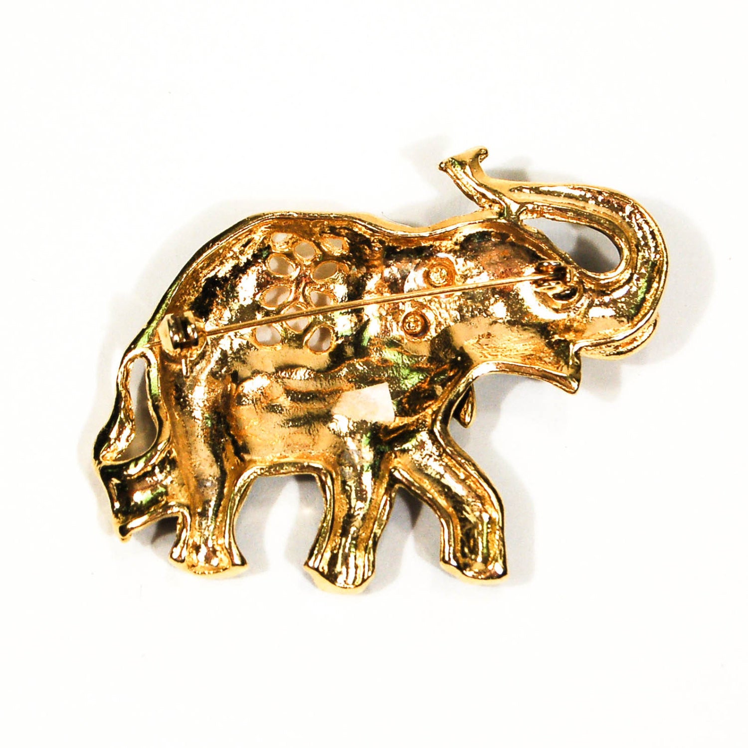 Sapphire Blue and Gold Tone Walking Elephant Brooch by 1970's - Vintage Meet Modern Vintage Jewelry - Chicago, Illinois - #oldhollywoodglamour #vintagemeetmodern #designervintage #jewelrybox #antiquejewelry #vintagejewelry