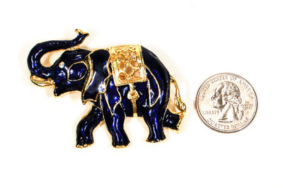 Sapphire Blue and Gold Tone Walking Elephant Brooch by 1970's - Vintage Meet Modern Vintage Jewelry - Chicago, Illinois - #oldhollywoodglamour #vintagemeetmodern #designervintage #jewelrybox #antiquejewelry #vintagejewelry
