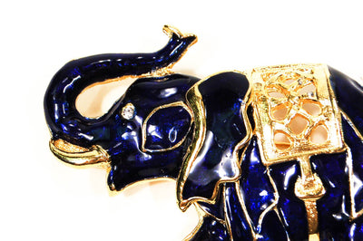 Sapphire Blue and Gold Tone Walking Elephant Brooch by 1970's - Vintage Meet Modern Vintage Jewelry - Chicago, Illinois - #oldhollywoodglamour #vintagemeetmodern #designervintage #jewelrybox #antiquejewelry #vintagejewelry