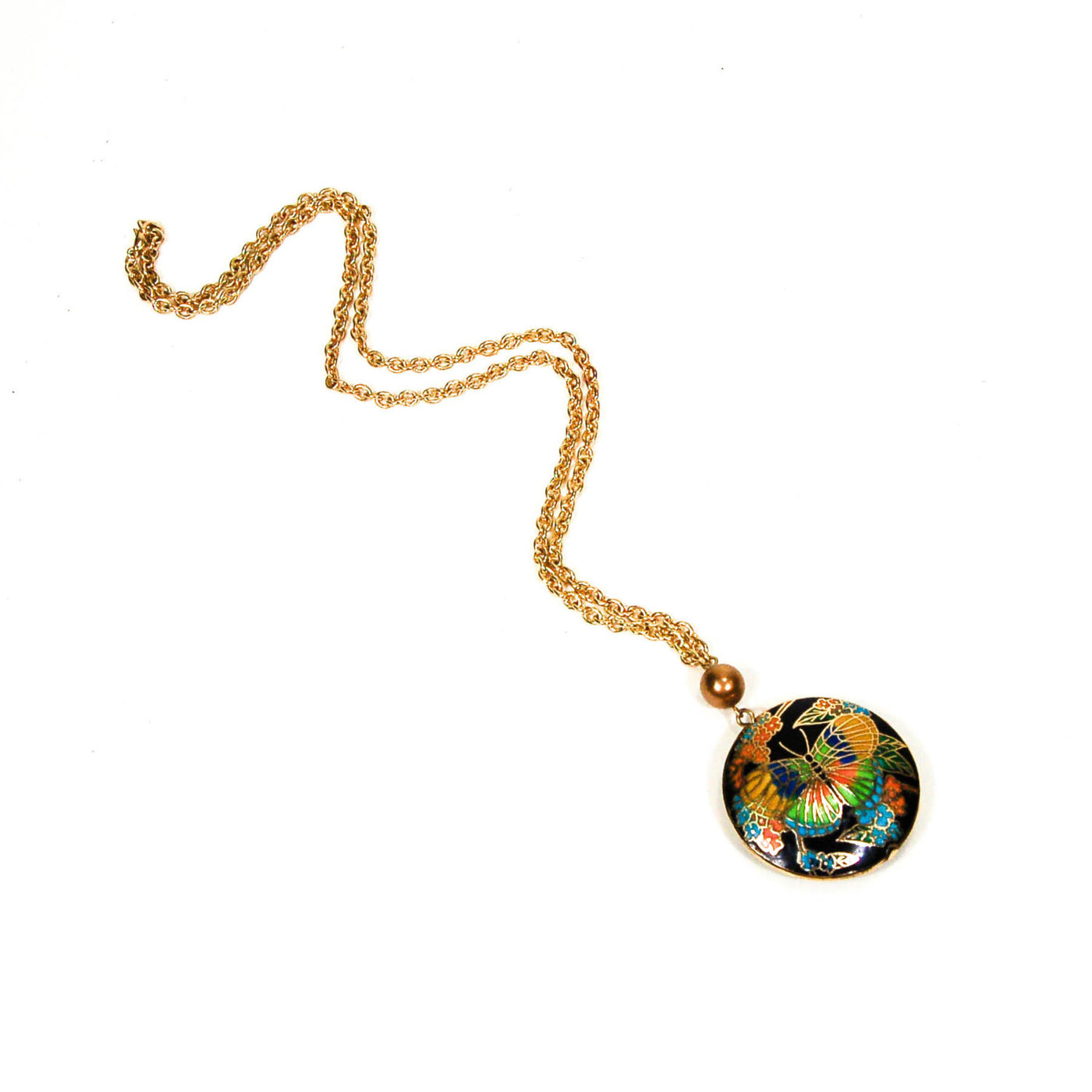 1970's Bohemian Cloisonne Butterfly Necklace