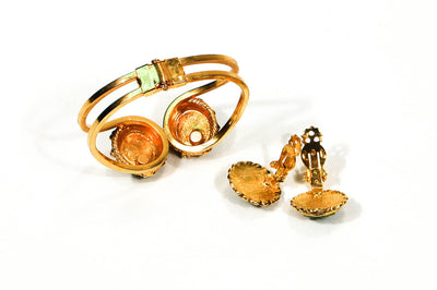 1960's Gold Tone Jade Chip Earrings and Bracelet Set by 1960s Vintage - Vintage Meet Modern Vintage Jewelry - Chicago, Illinois - #oldhollywoodglamour #vintagemeetmodern #designervintage #jewelrybox #antiquejewelry #vintagejewelry