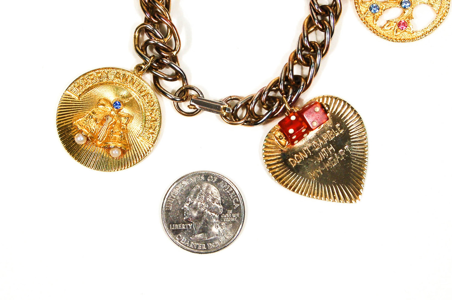 1950's Gold Tone Chunky Charm Bracelet by 1950's - Vintage Meet Modern Vintage Jewelry - Chicago, Illinois - #oldhollywoodglamour #vintagemeetmodern #designervintage #jewelrybox #antiquejewelry #vintagejewelry