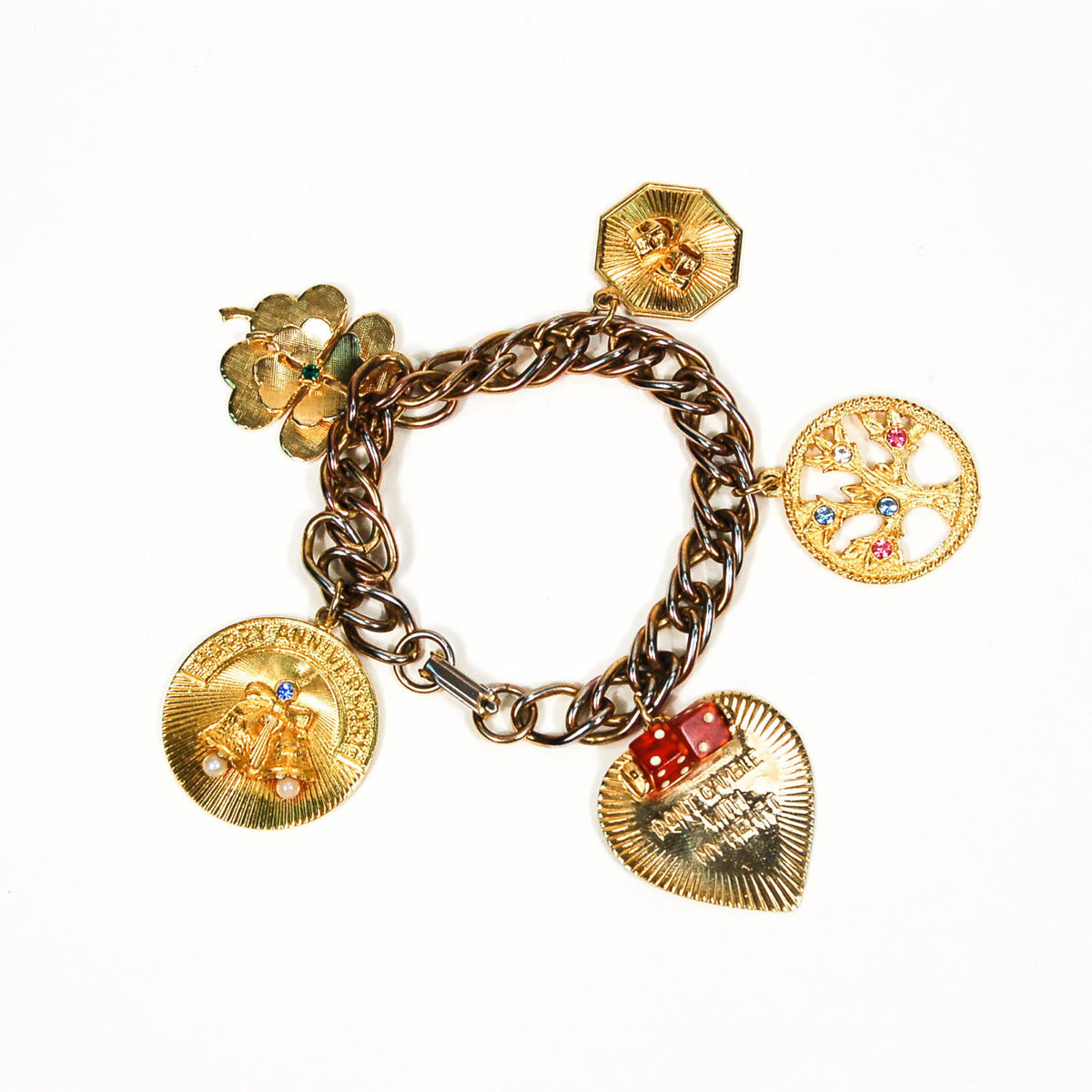 1950's Gold Tone Chunky Charm Bracelet