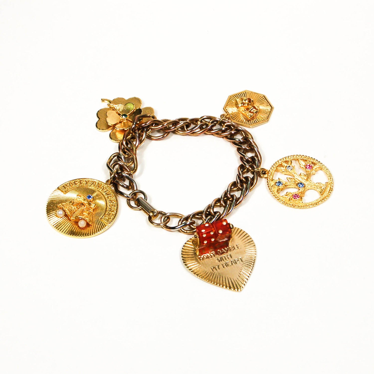 1950's Gold Tone Chunky Charm Bracelet by 1950's - Vintage Meet Modern Vintage Jewelry - Chicago, Illinois - #oldhollywoodglamour #vintagemeetmodern #designervintage #jewelrybox #antiquejewelry #vintagejewelry