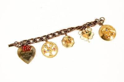1950's Gold Tone Chunky Charm Bracelet by 1950's - Vintage Meet Modern Vintage Jewelry - Chicago, Illinois - #oldhollywoodglamour #vintagemeetmodern #designervintage #jewelrybox #antiquejewelry #vintagejewelry