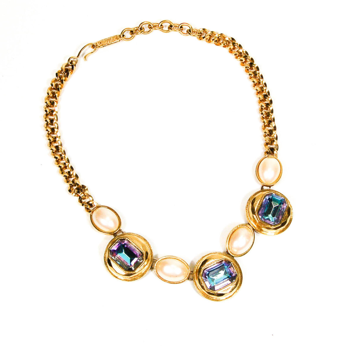 1980's Pearl and Rhinestone Statement Necklace by YSL
