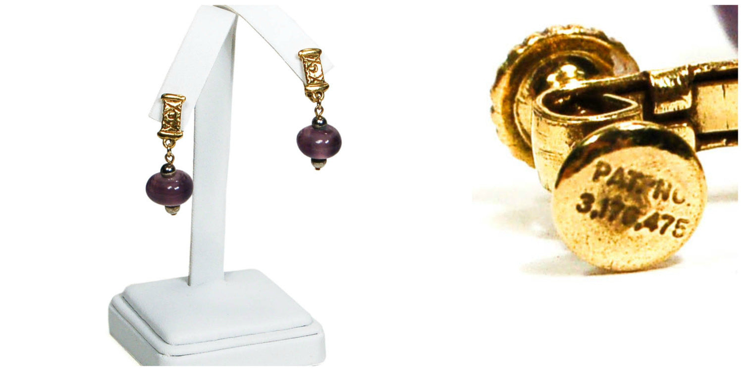 Amethyst Art Glass Locket Necklace and Earrings by Goldette by Goldette - Vintage Meet Modern Vintage Jewelry - Chicago, Illinois - #oldhollywoodglamour #vintagemeetmodern #designervintage #jewelrybox #antiquejewelry #vintagejewelry