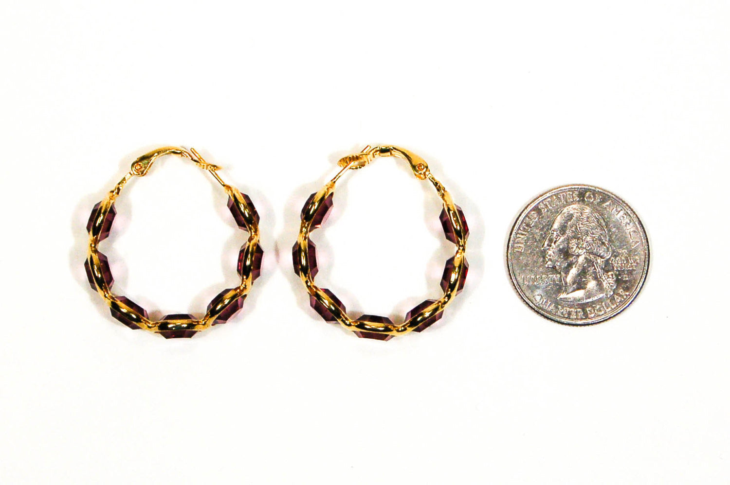 Amethyst Crystal Bezel Set Hoop Earrings by Goldette by Goldette - Vintage Meet Modern Vintage Jewelry - Chicago, Illinois - #oldhollywoodglamour #vintagemeetmodern #designervintage #jewelrybox #antiquejewelry #vintagejewelry
