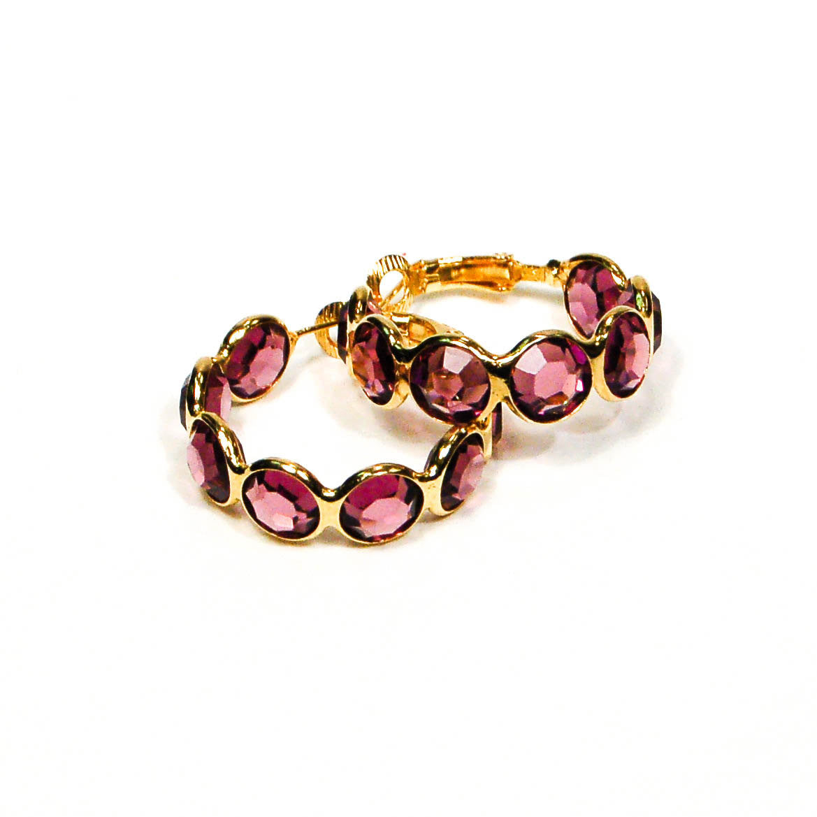 Amethyst Crystal Bezel Set Hoop Earrings by Goldette by Goldette - Vintage Meet Modern Vintage Jewelry - Chicago, Illinois - #oldhollywoodglamour #vintagemeetmodern #designervintage #jewelrybox #antiquejewelry #vintagejewelry