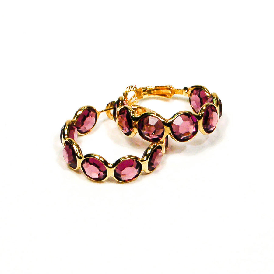 Amethyst Crystal Bezel Set Hoop Earrings by Goldette by Goldette - Vintage Meet Modern Vintage Jewelry - Chicago, Illinois - #oldhollywoodglamour #vintagemeetmodern #designervintage #jewelrybox #antiquejewelry #vintagejewelry