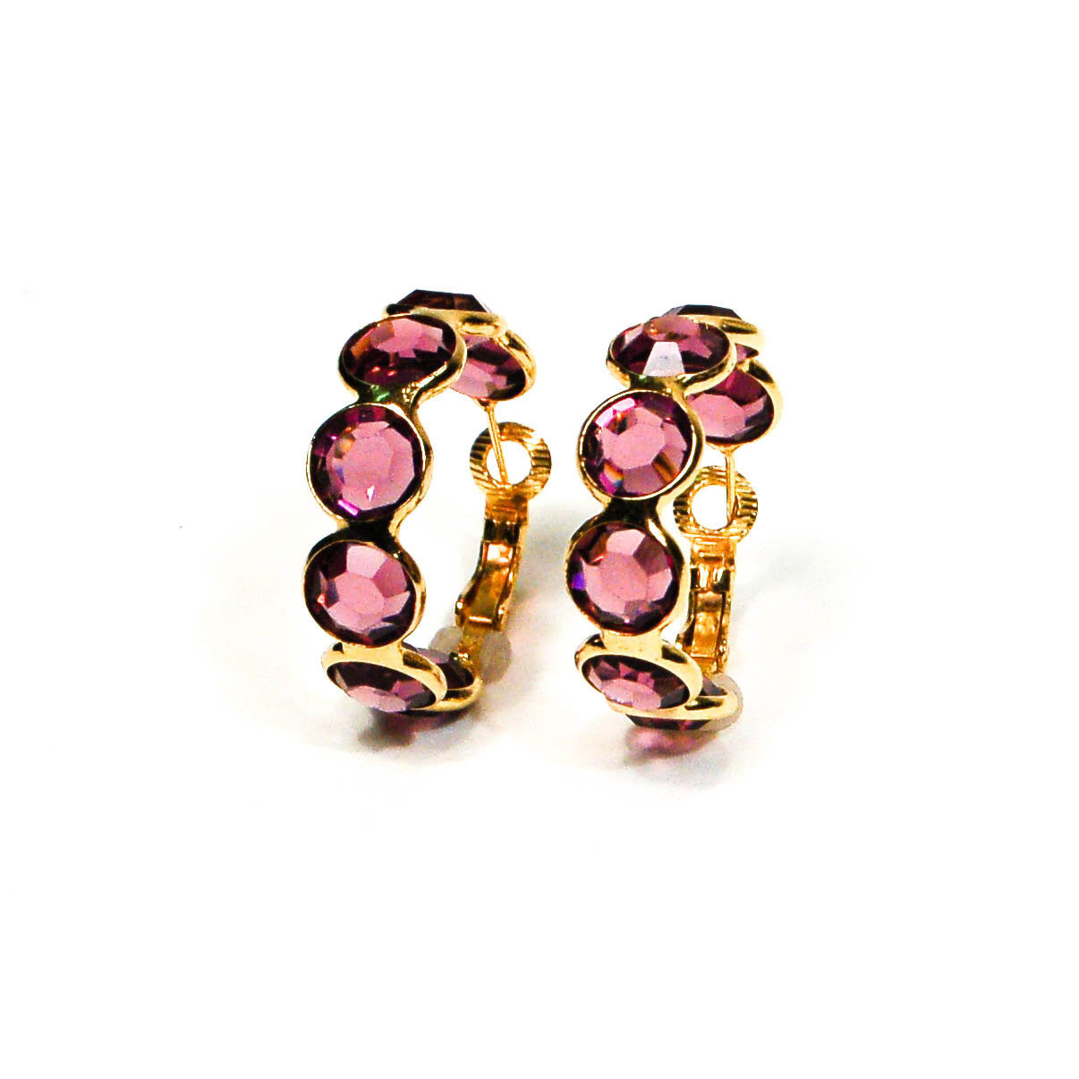 Amethyst Crystal Bezel Set Hoop Earrings by Goldette by Goldette - Vintage Meet Modern Vintage Jewelry - Chicago, Illinois - #oldhollywoodglamour #vintagemeetmodern #designervintage #jewelrybox #antiquejewelry #vintagejewelry