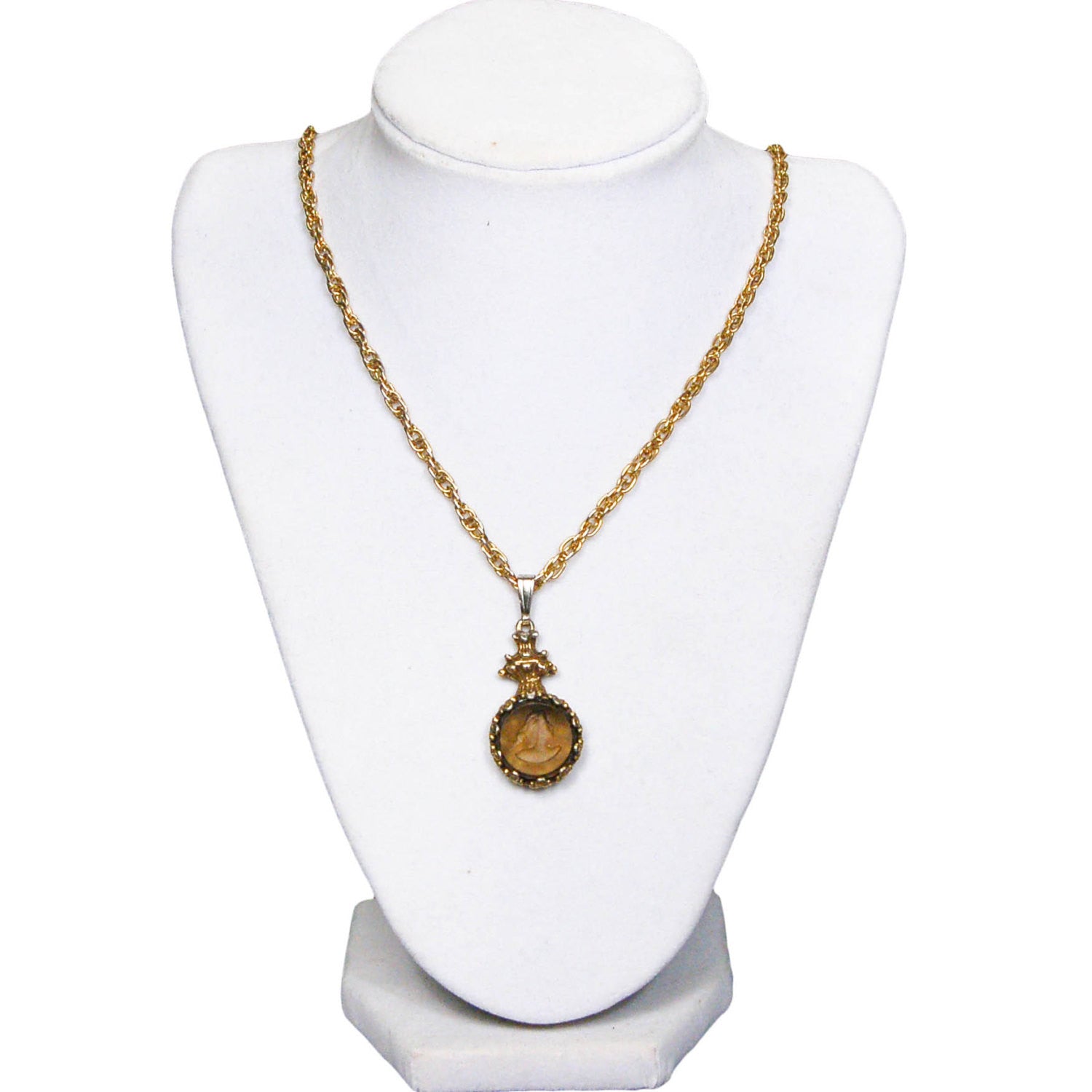 Intaglio Cameo Necklace with Topaz Crystal by Goldette by Goldette - Vintage Meet Modern Vintage Jewelry - Chicago, Illinois - #oldhollywoodglamour #vintagemeetmodern #designervintage #jewelrybox #antiquejewelry #vintagejewelry