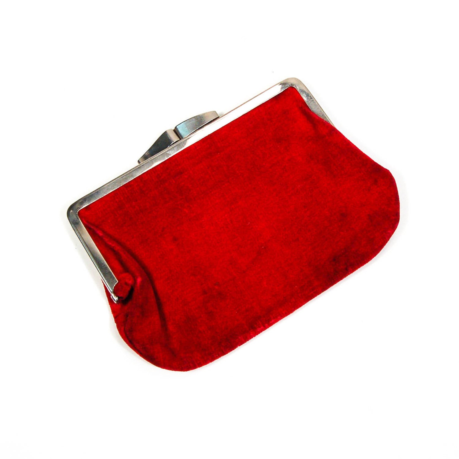 Red Velvet Coin Purse, Embroidered Flowers, Vintage by 1970's - Vintage Meet Modern Vintage Jewelry - Chicago, Illinois - #oldhollywoodglamour #vintagemeetmodern #designervintage #jewelrybox #antiquejewelry #vintagejewelry